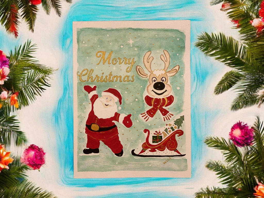 Cartão de Natal original em aquarela, Feliz Natal, cartão de arte, pintado à mão, 13 x 18 cm, com envelope.