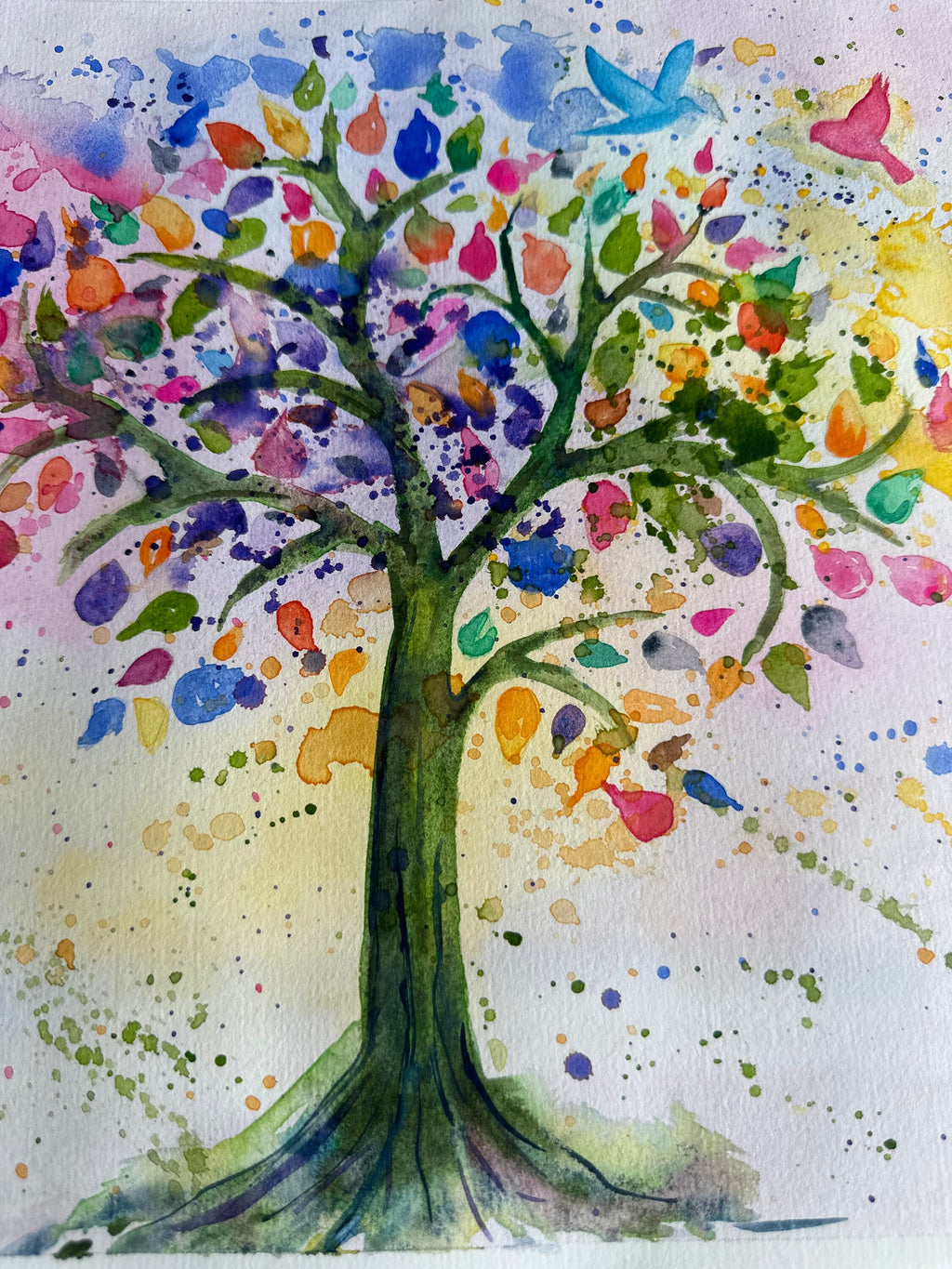Pintura Original em Aquarela Árvore da vida, 38 x 28 cm, sem moldura.