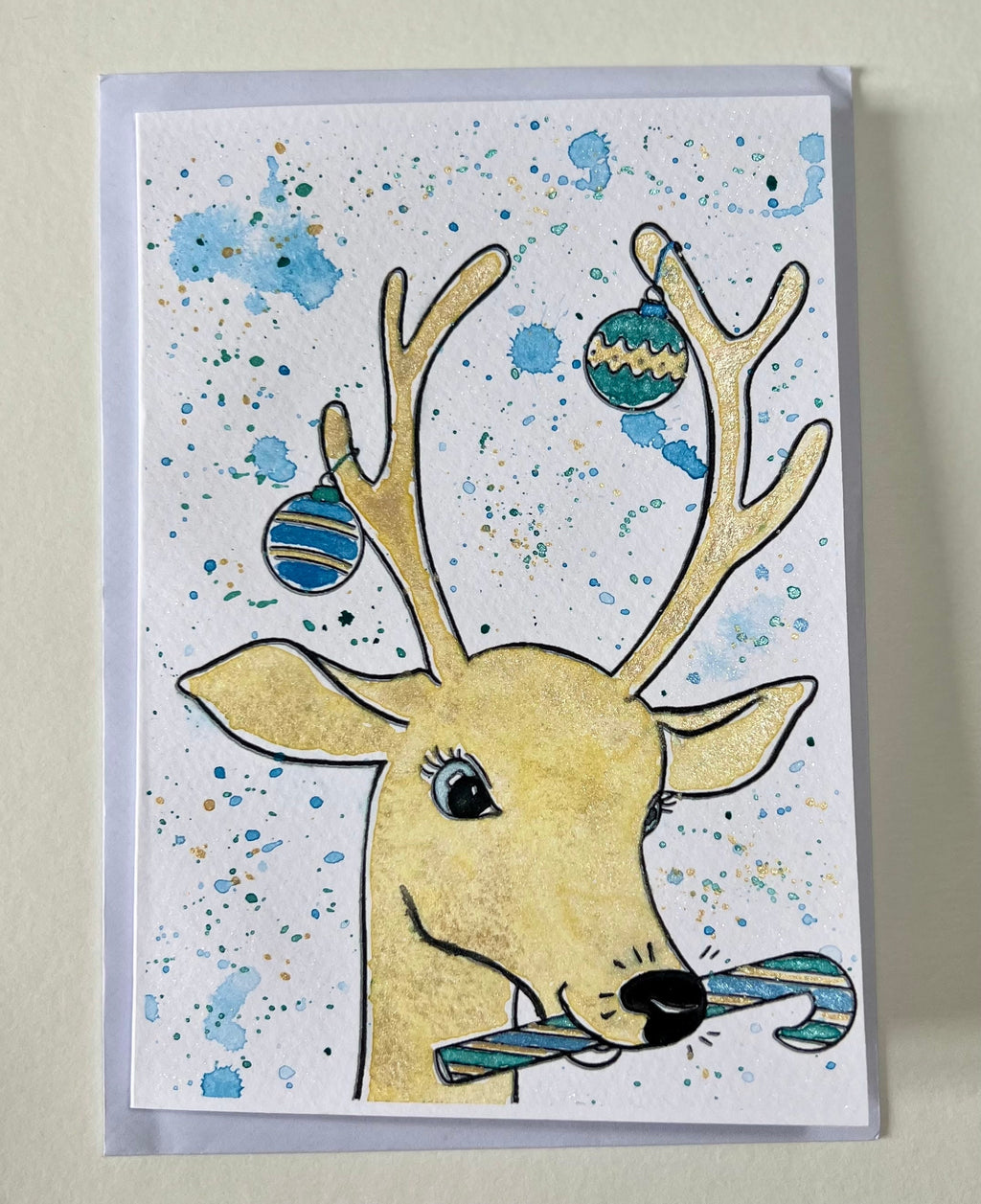 Cartão de Natal original em aquarela, pintado à mão, 13 x 18 cm, com envelope kit com 5.
