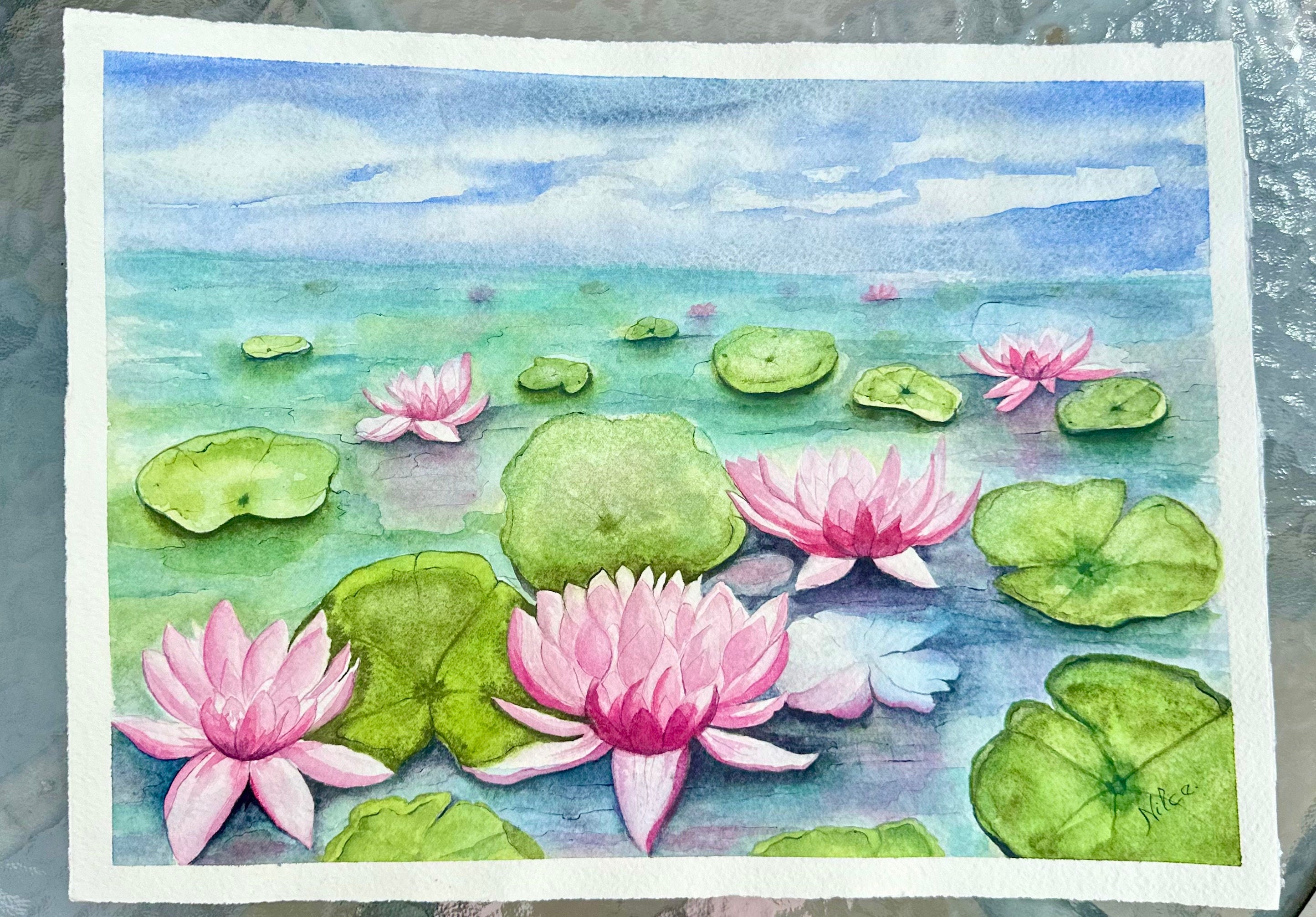 Ninfeias — Pintura Original em Aquarela sobre Papel 100% Algodão, 38x28cm, sem moldura