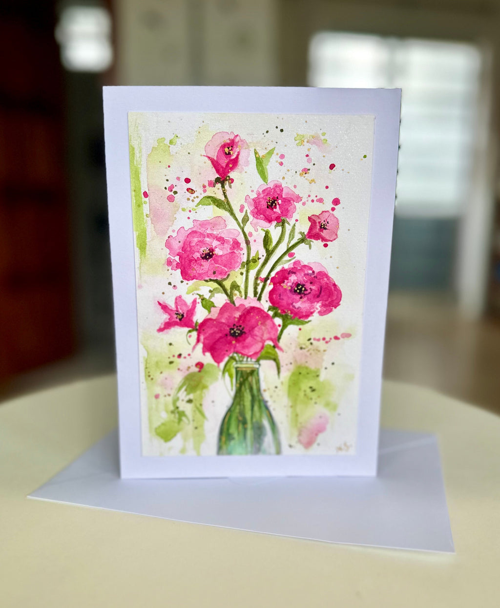Cartões originais de aquarela Flores, 15 x 21 cm com envelope