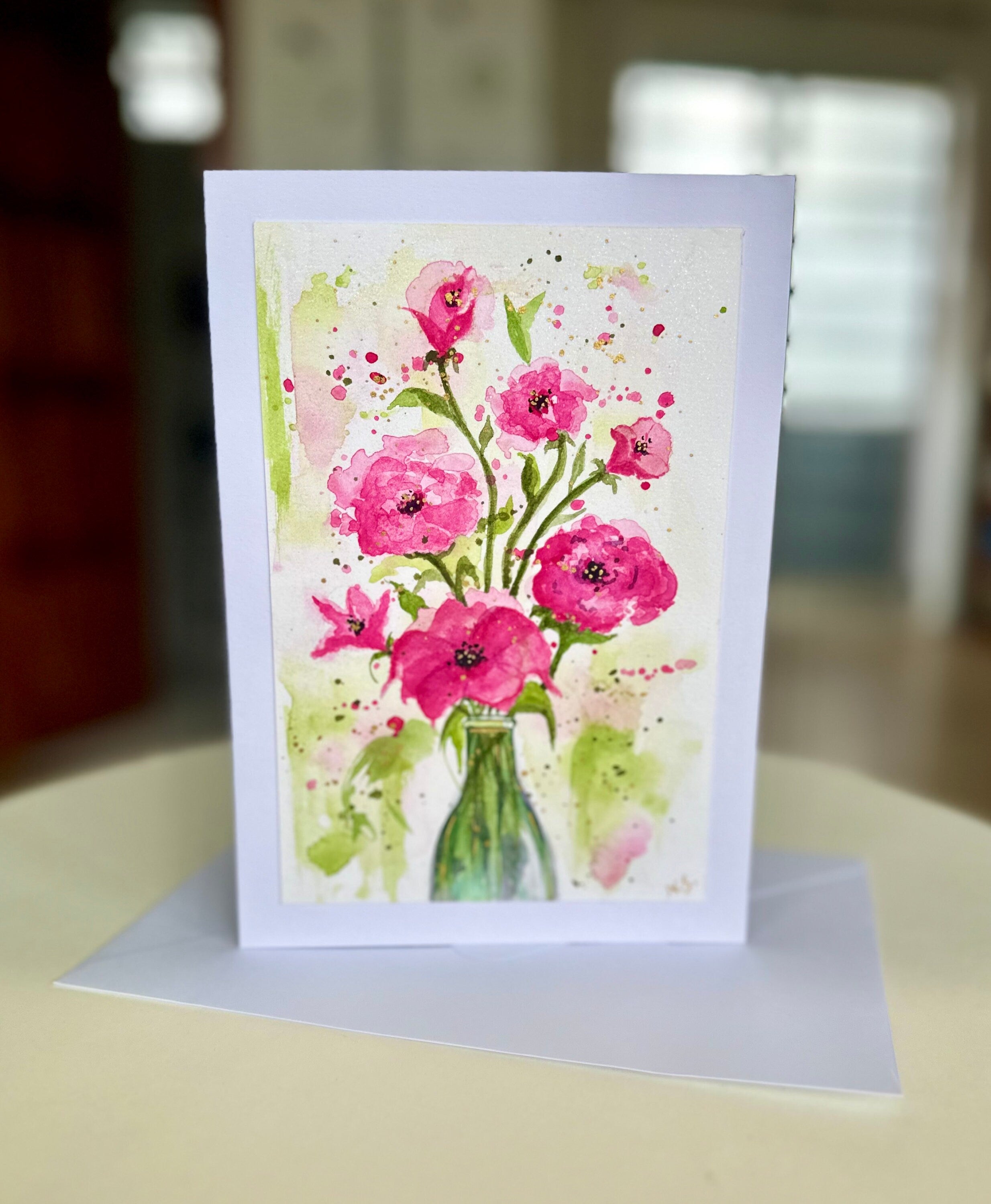 Cartões originais de aquarela Flores, 15 x 21 cm com envelope