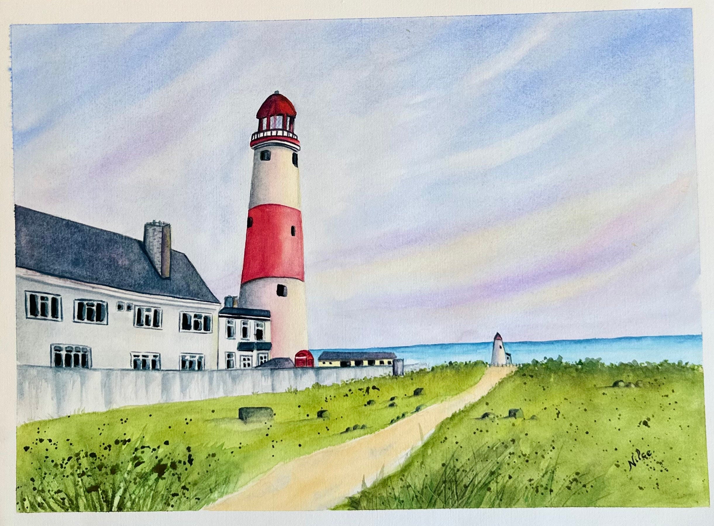 O Farol — Pintura Original em Aquarela sobre Papel 100% Algodão, 38x28cm, sem moldura