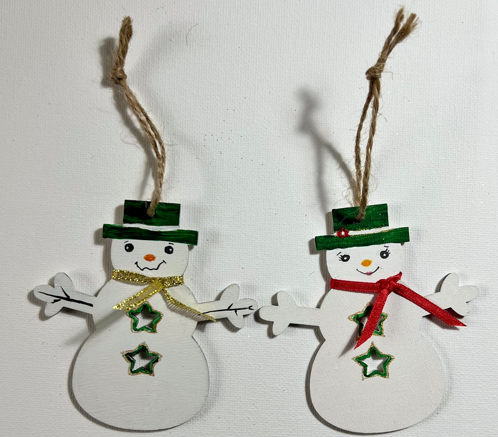 Enfeites de natal boneco de neve, pintados à mão, conjunto de 2