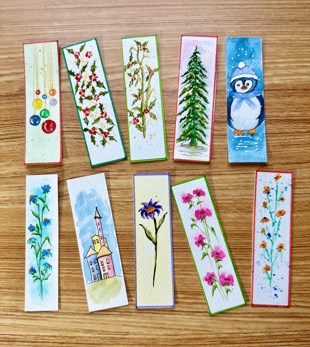 Marcadores de livros pintados à mão, com arte original em aquarela, para amantes de livros. CONJUNTO DE 10.