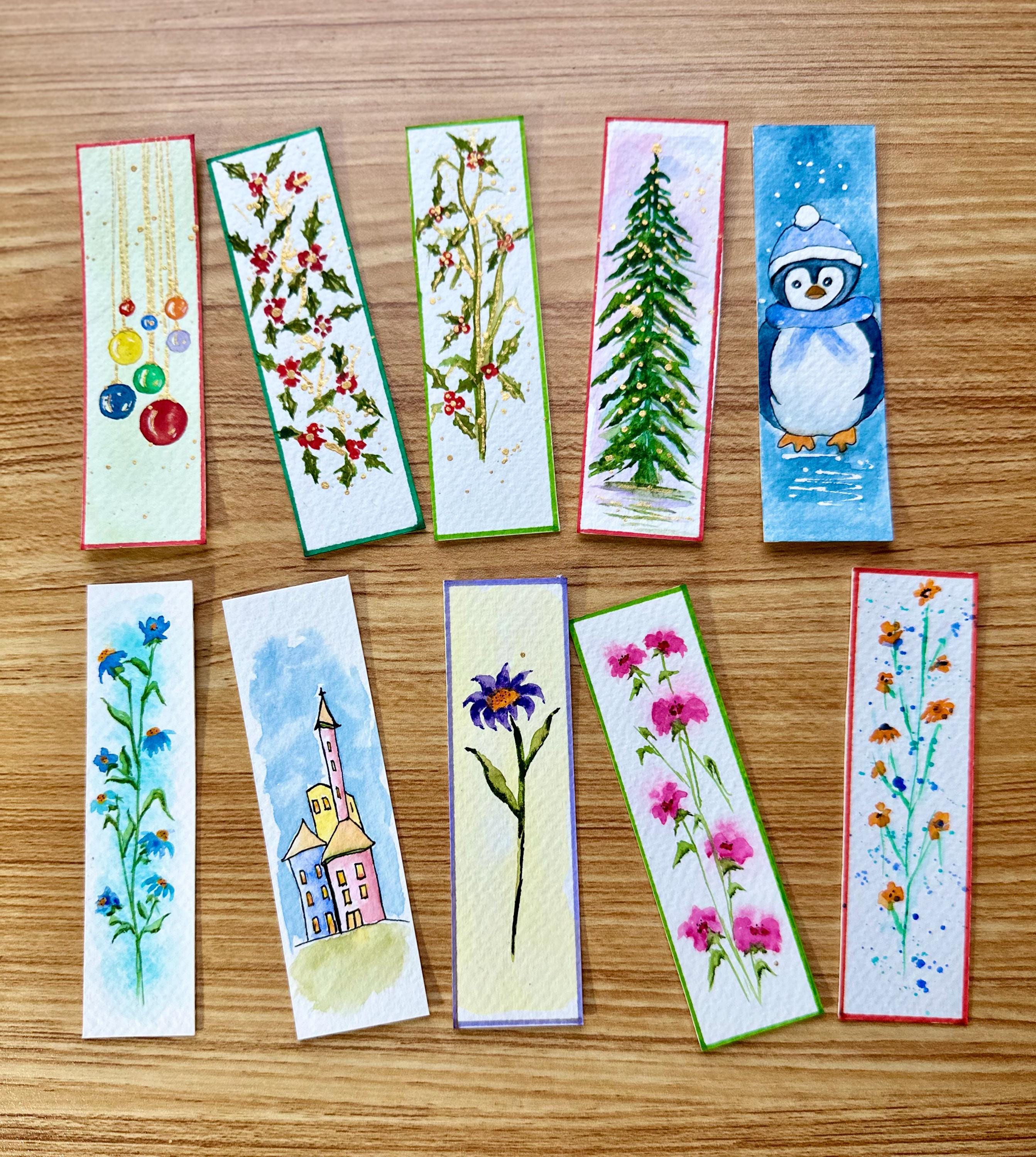 Marcadores de livros pintados à mão, com arte original em aquarela, para amantes de livros. CONJUNTO DE 10.