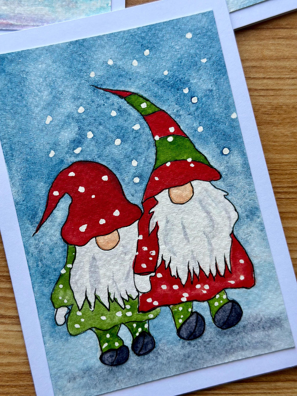 Cartões de Natal originais em aquarela, pintados à mão, 10 x 15 cm com envelope, CONJUNTO de 5.