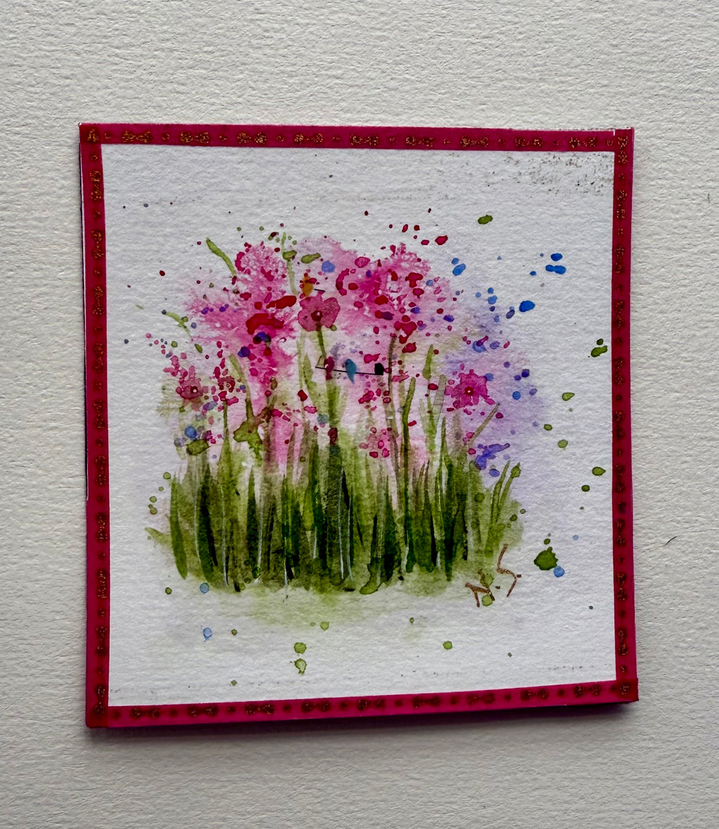 Mini Pintura Aquarela Original em Imã de Geladeira, 9x9cm kit com 4