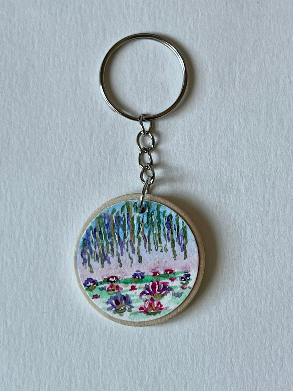Chaveiro de Madeira com Mini Pintura em Aquarela Original kit com 2