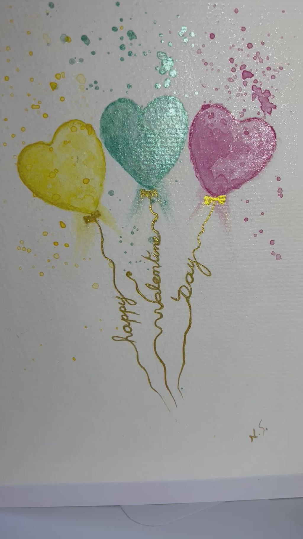 Cartão Dia Dos Namorados Corações em Aquarela Original - pintado à mão 15x21cm